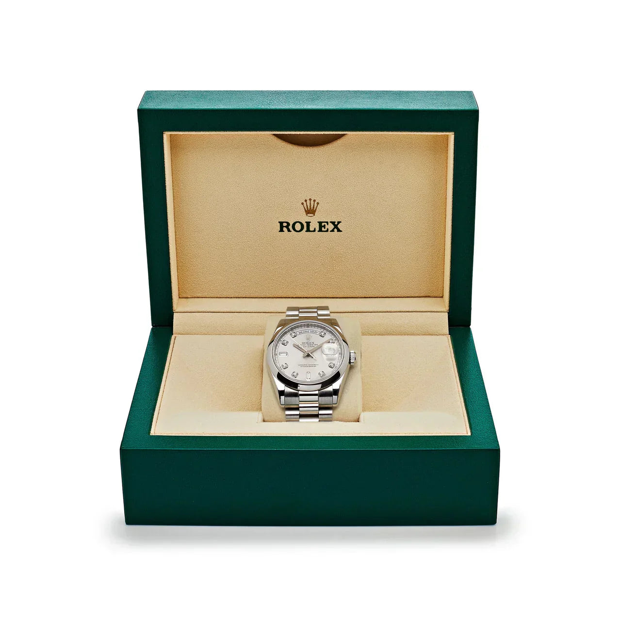Day-Date 118206 Platinum Silver Diamond Dial (2022)