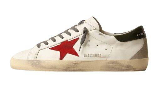 With red suede star and green leather