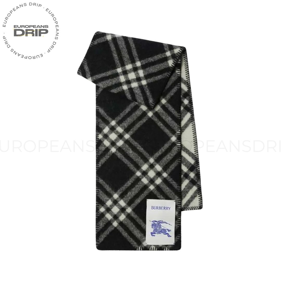 Scarf Unisex Wool Checked Black