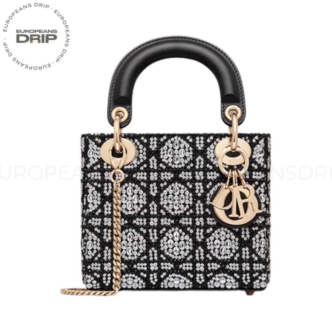Embroidery Cannage with perline Black and Rhinestones argentati 24 cm