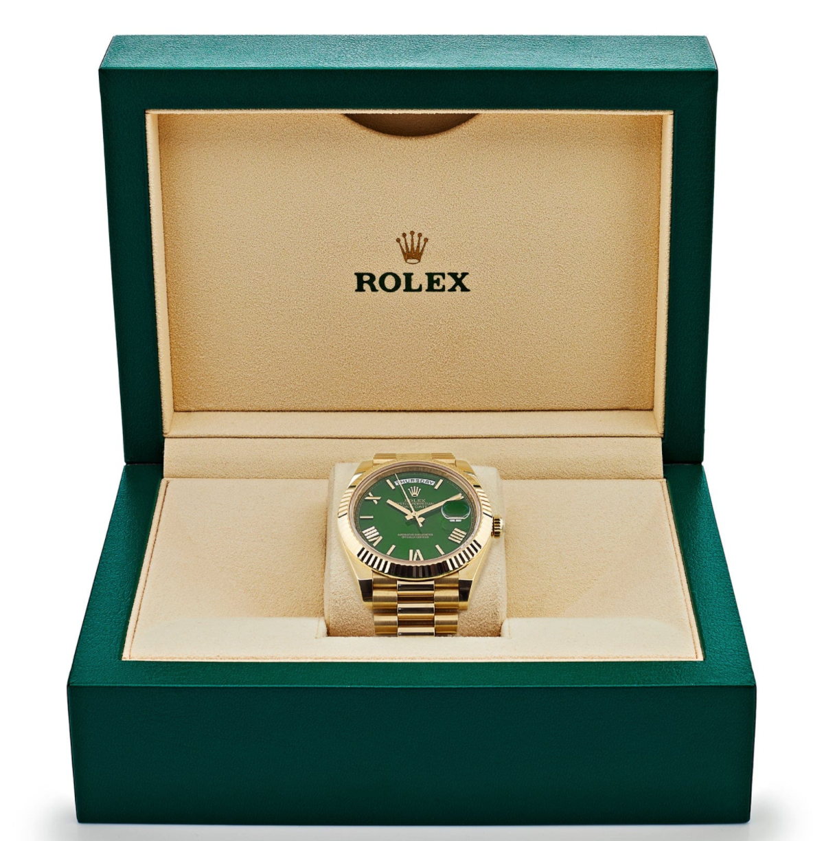 Day-date yellow gold green numerals dial 40mm