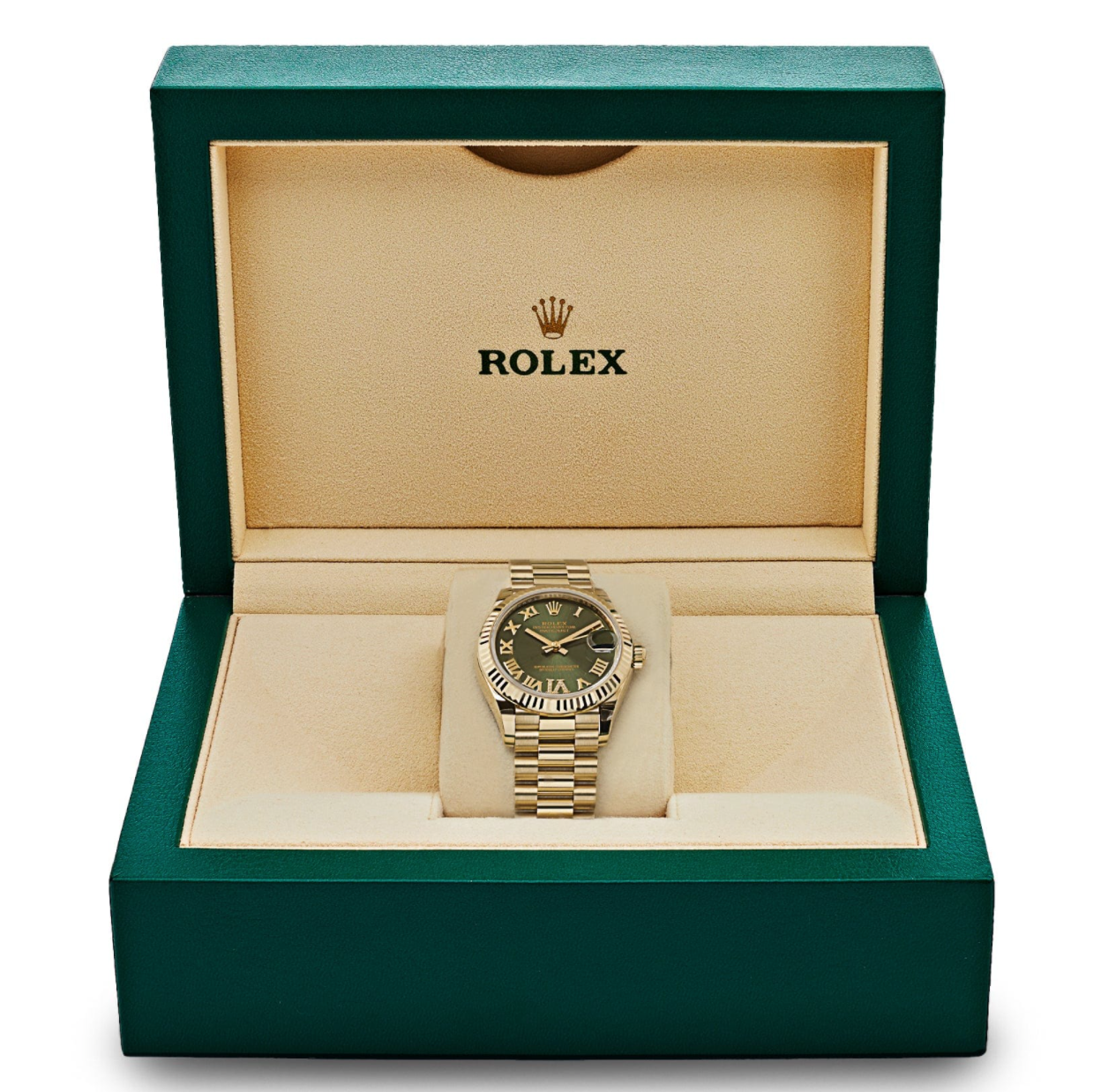 Date just ladies yellow gold diamond green dial 31mm