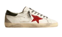 With red suede star and green leather