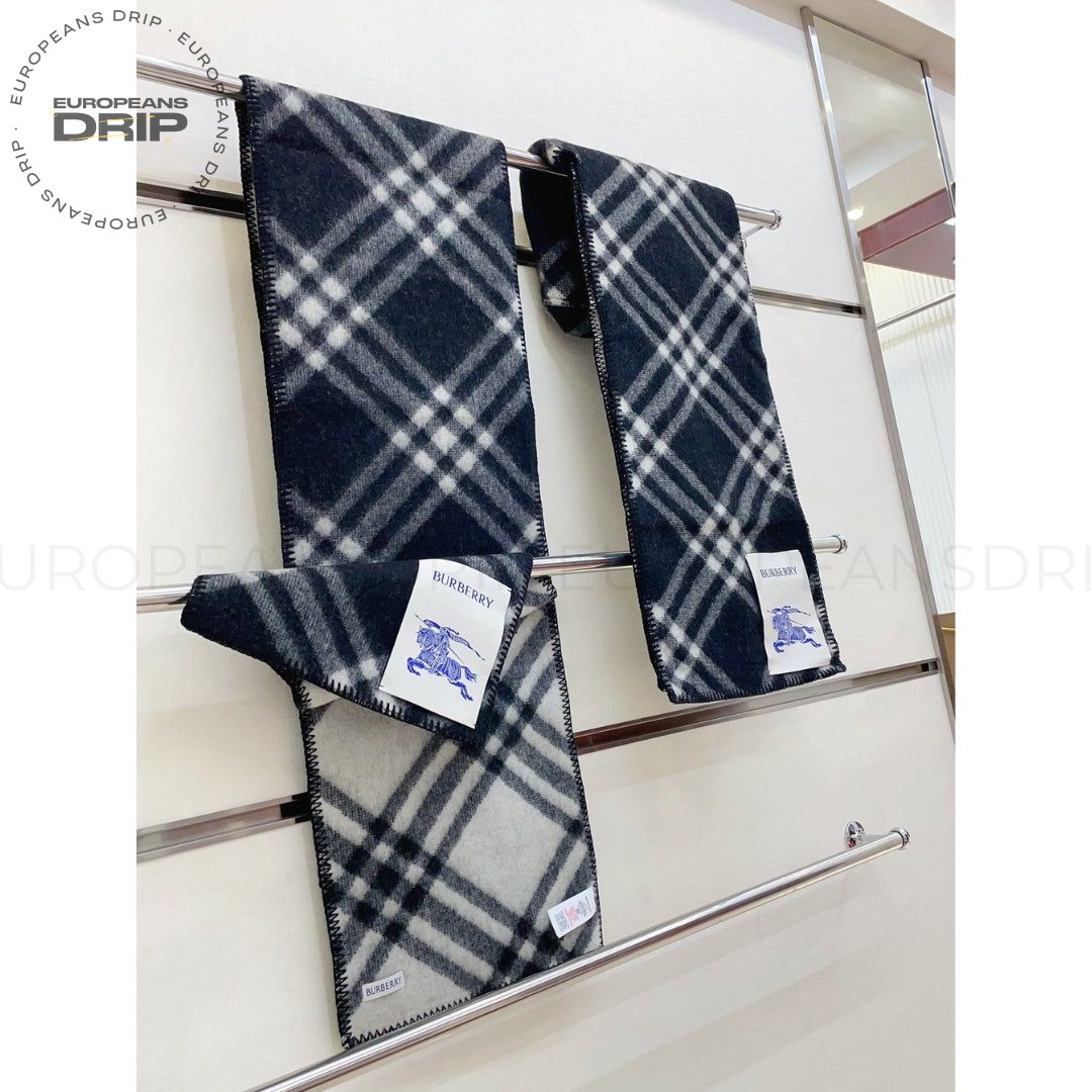 Scarf Unisex Wool Checked Black