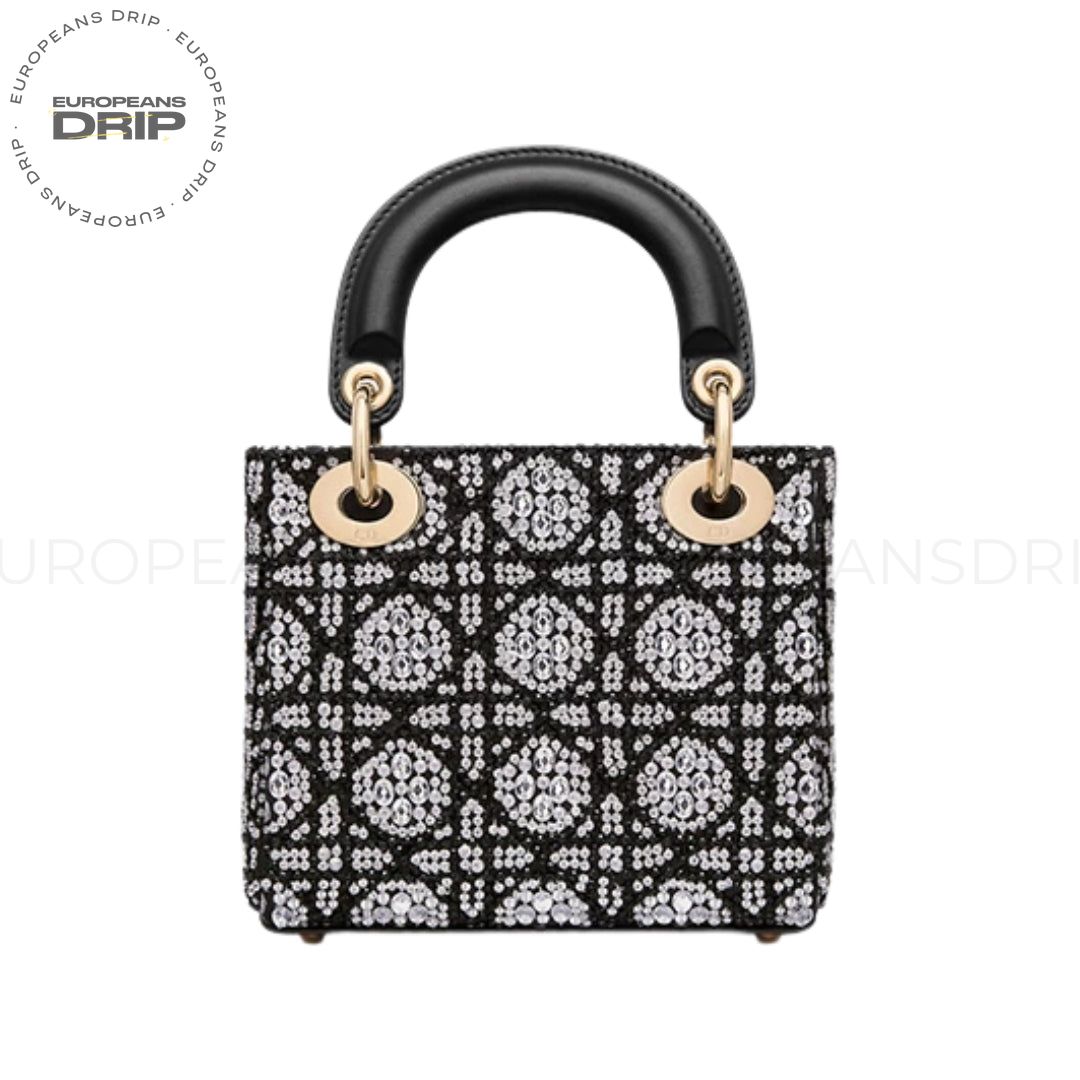 Embroidery Cannage with perline Black and Rhinestones argentati 24 cm