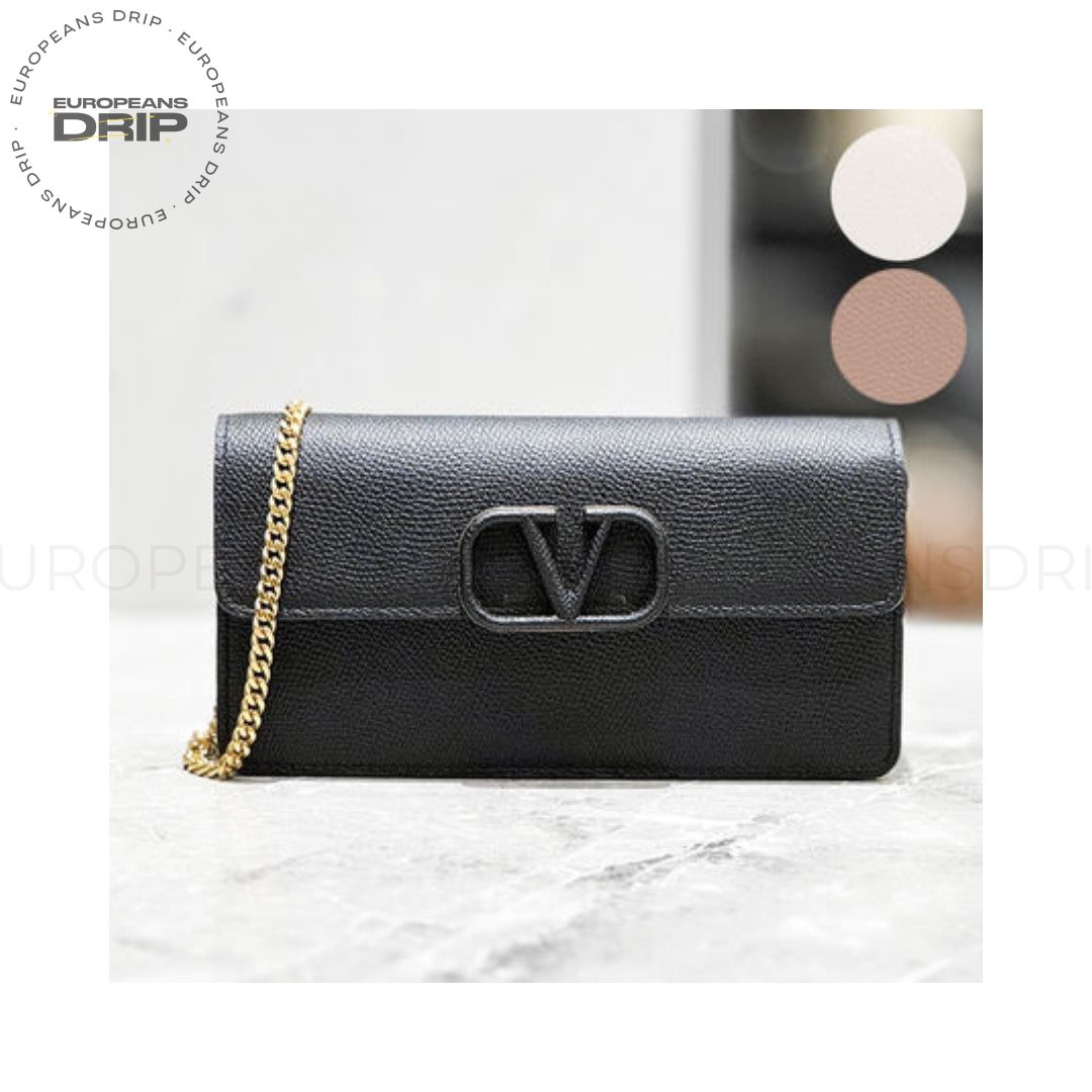 Wallet with Chain VLOGO SIGNATURE Calfskin Garnet