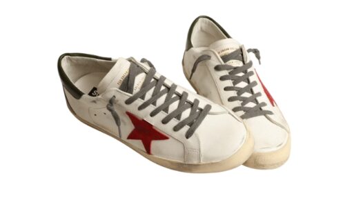 With red suede star and green leather