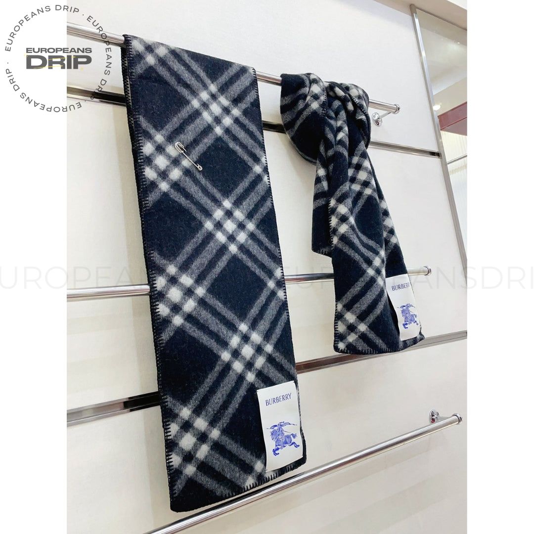 Scarf Unisex Wool Checked Black