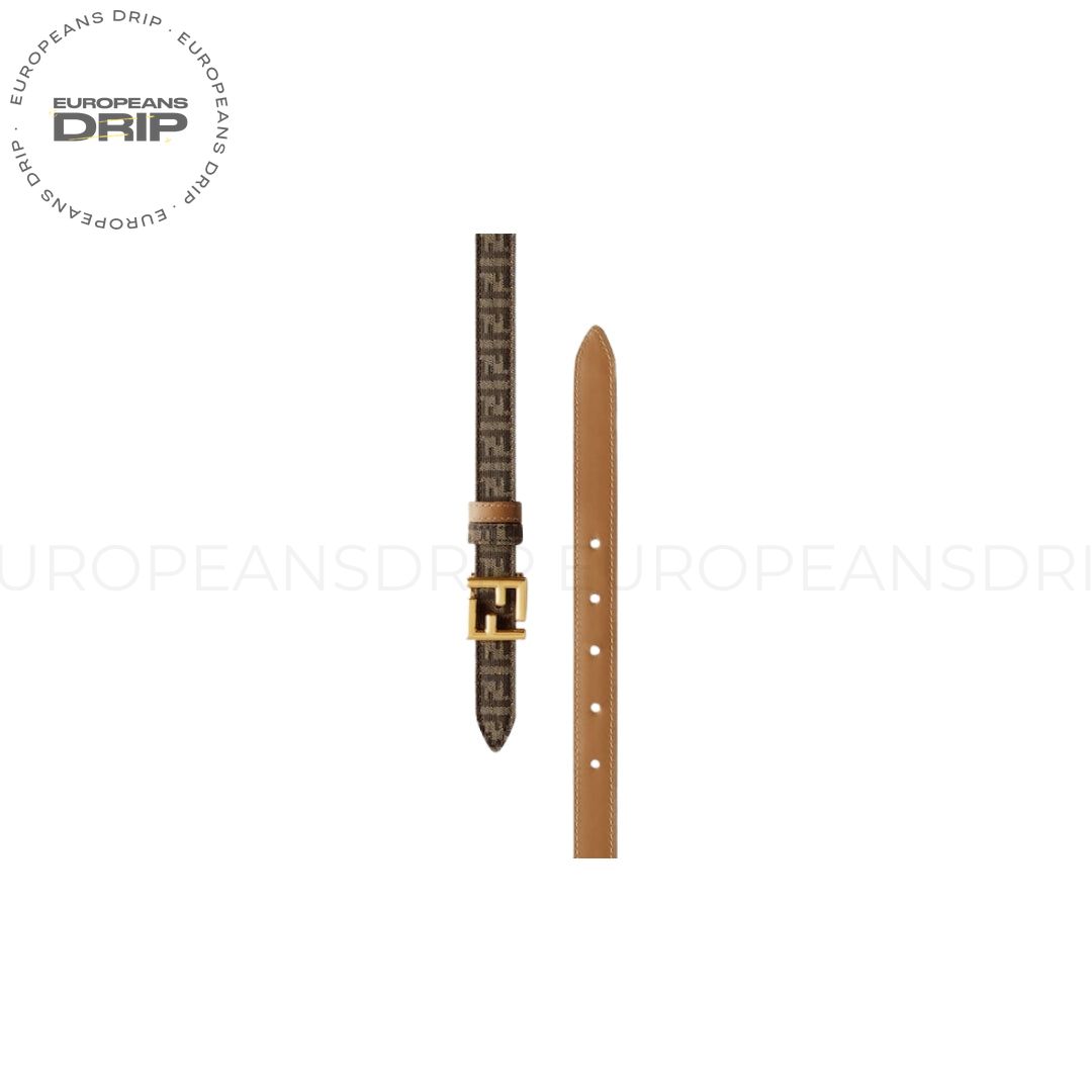 Belt Reversible Leather beige and jacquard FF Brown