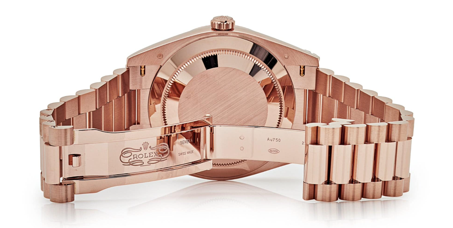 Day-date rose gold chocolate baguette diamond dial 40mm