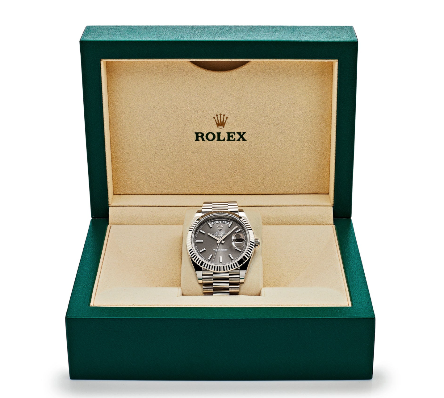 Day-date white gold rhodium grey dial 40mm