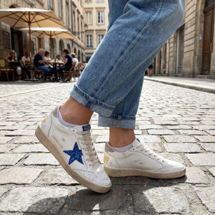 Star Leather Blue Glitter