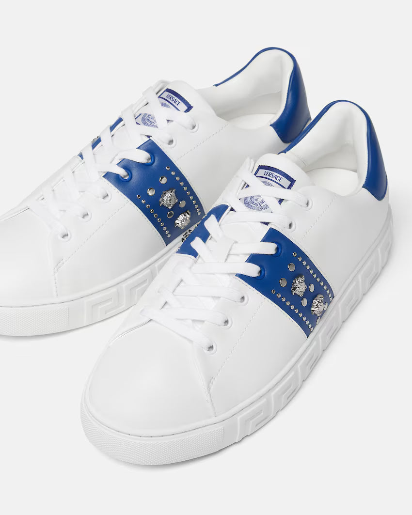 Greca Embellished White Blue
