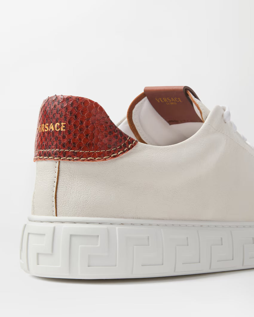 Greca Leather Brown White