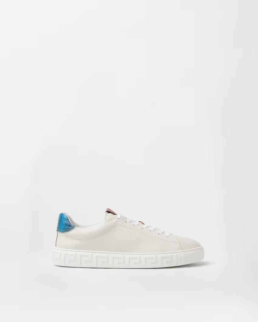 Greca Leather White Blue