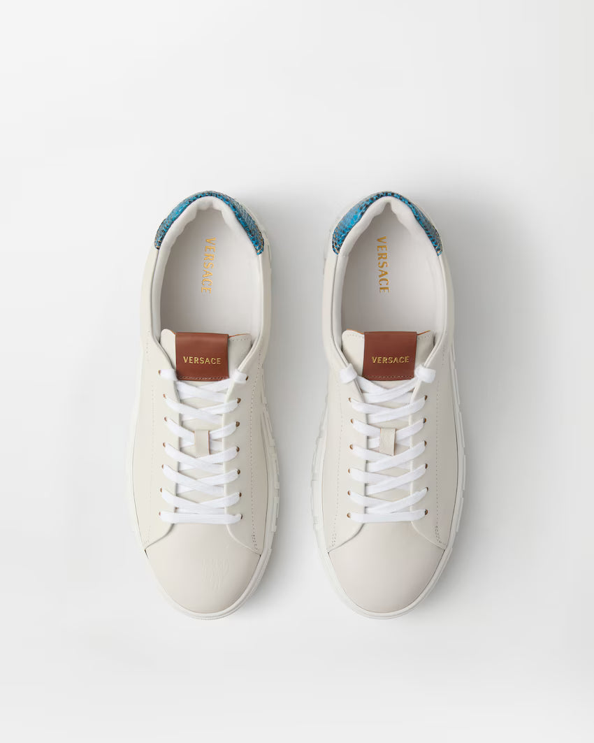 Greca Leather White Blue