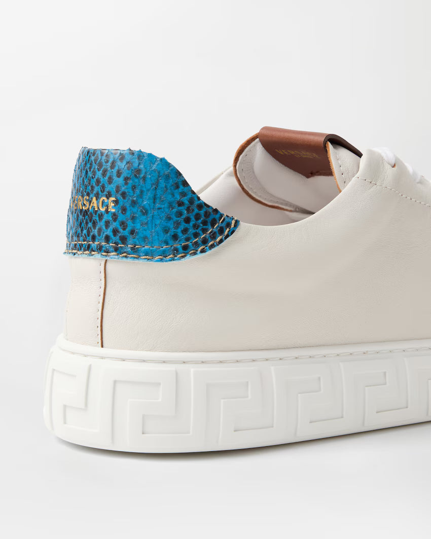 Greca Leather White Blue