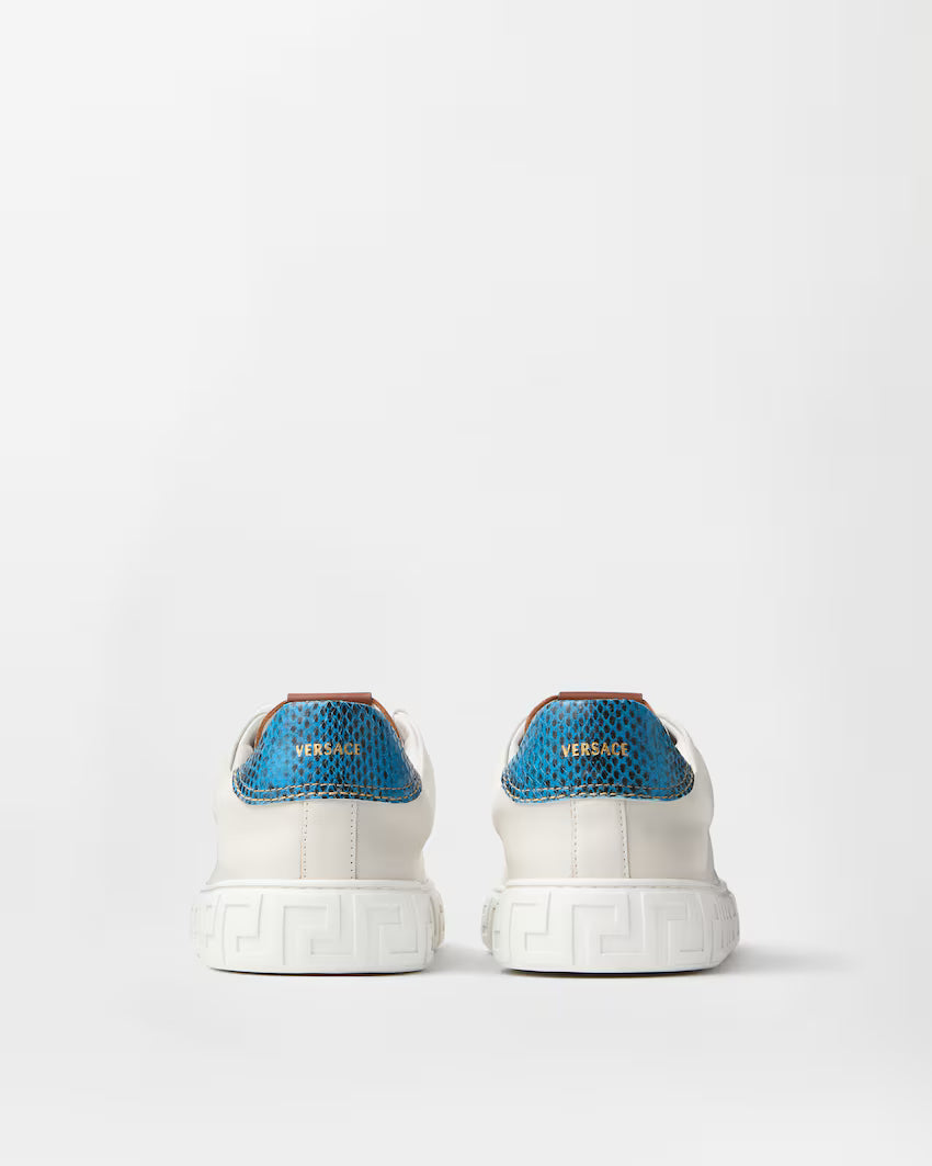 Greca Leather White Blue