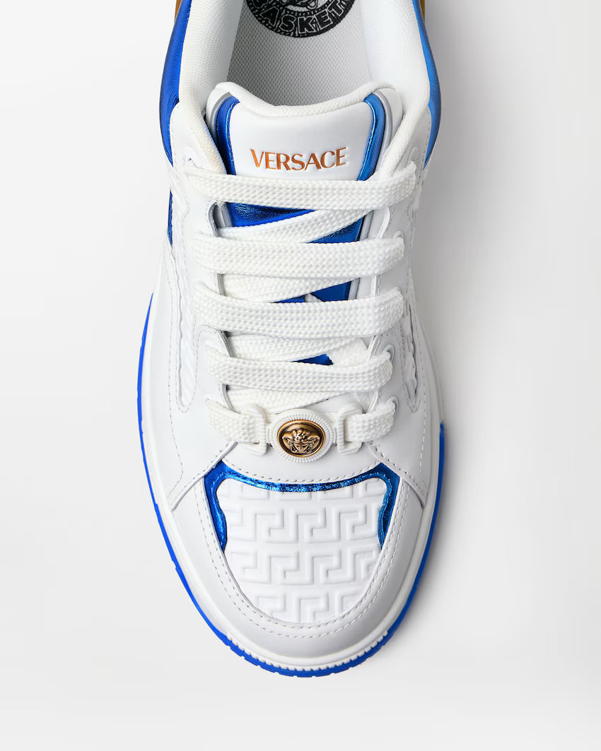 Biggie Basket Leather White Blue