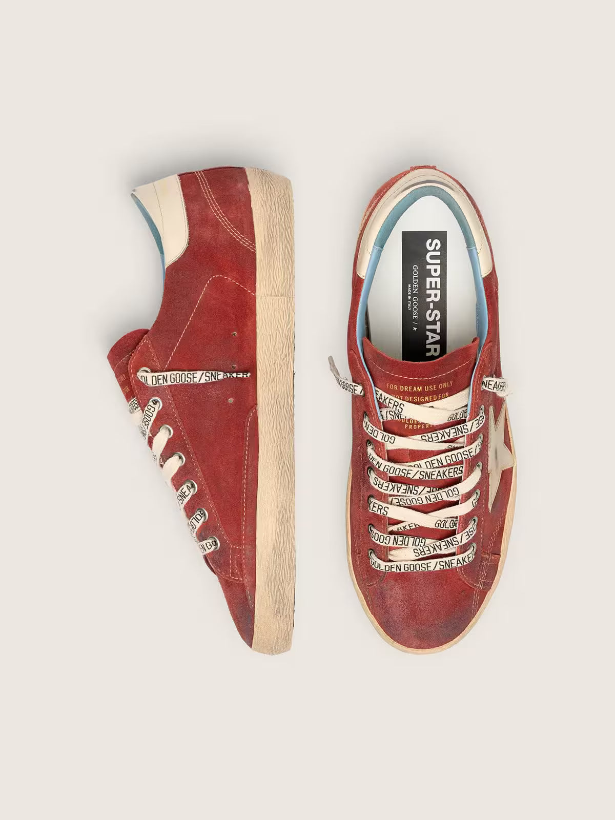 Star in red suede with cream leather