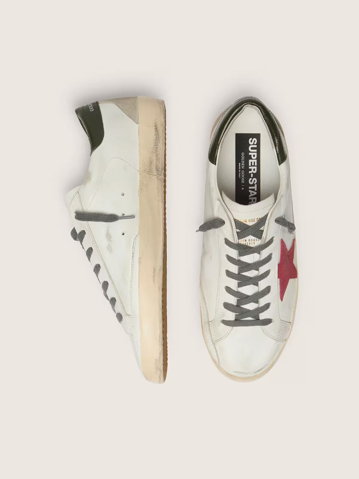 Star with red suede star and green leather heel tab
