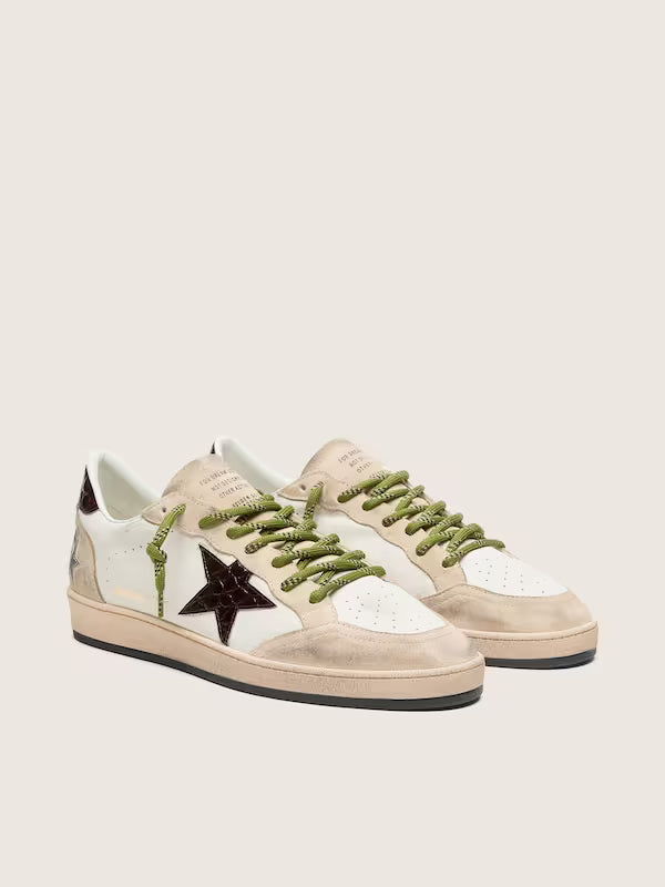 Star in white leather with burgundy croc-effect