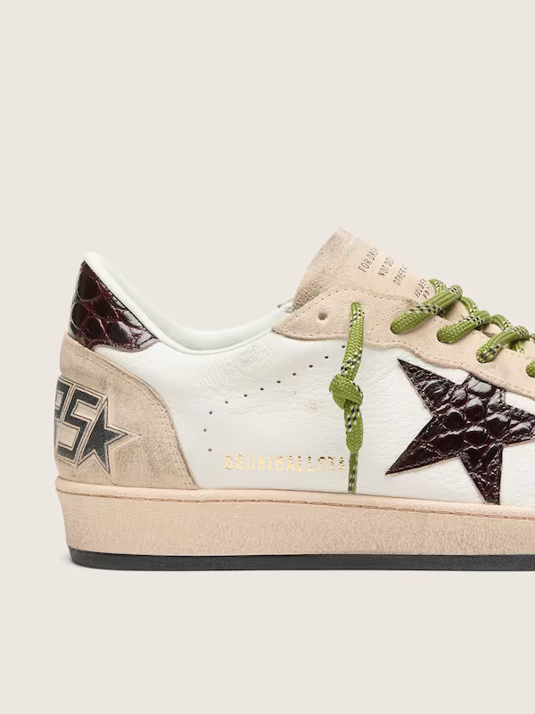 Star in white leather with burgundy croc-effect