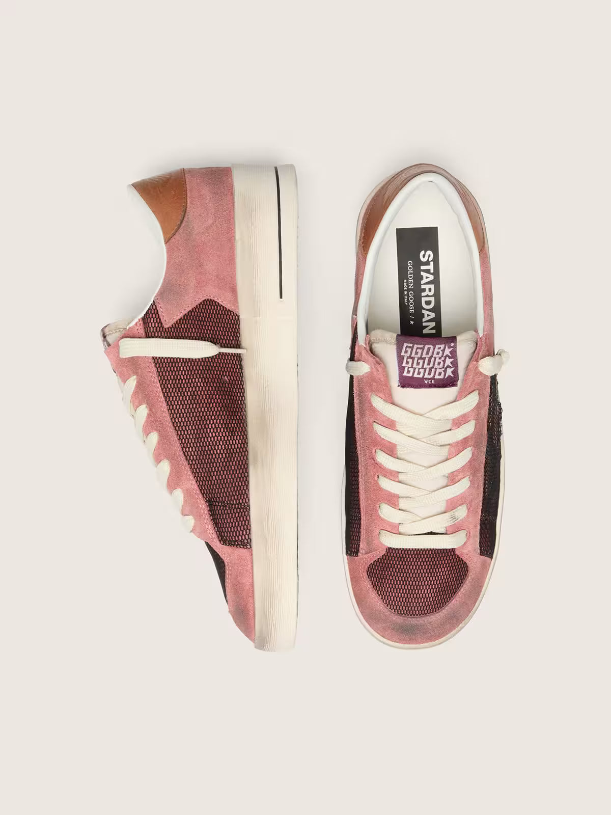 Star Dan in pink suede with beige