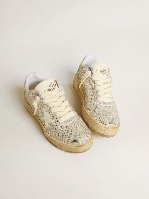 Star Forty2 in white leather and Swarovski crystals with white