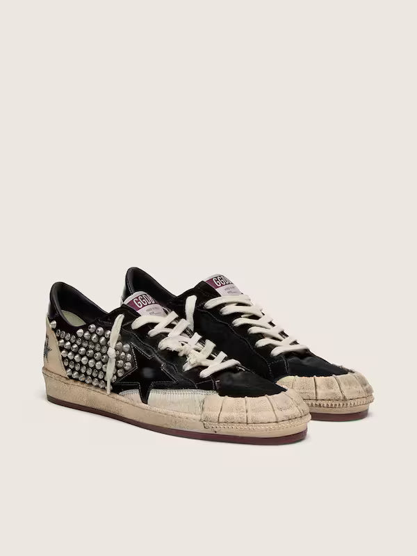 Star LAB in black suede with studs and glossy black leather