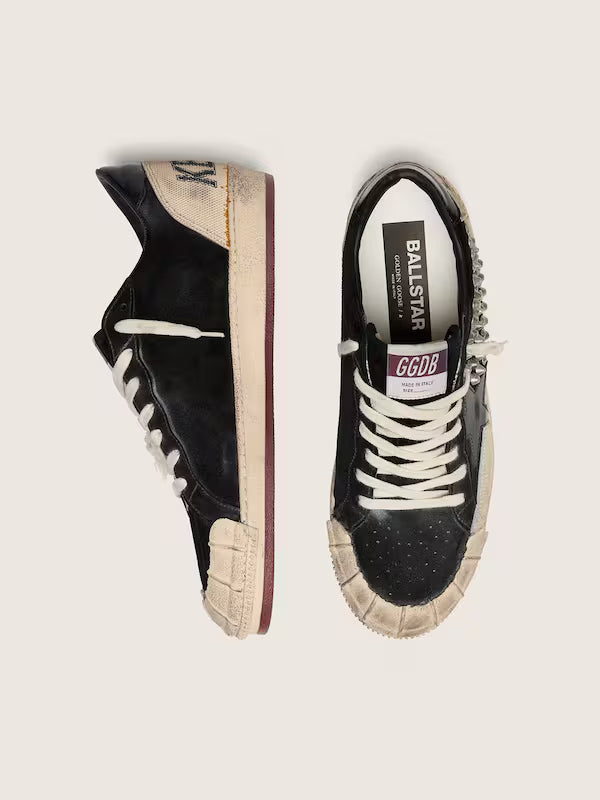 Star LAB in black suede with studs and glossy black leather