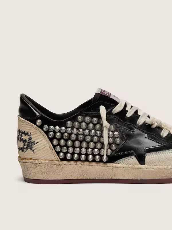 Star LAB in black suede with studs and glossy black leather
