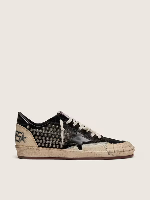 Star LAB in black suede with studs and glossy black leather
