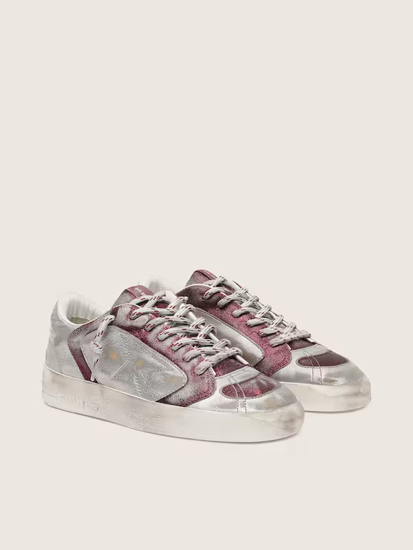 Star burgundy and silver leather and glitter