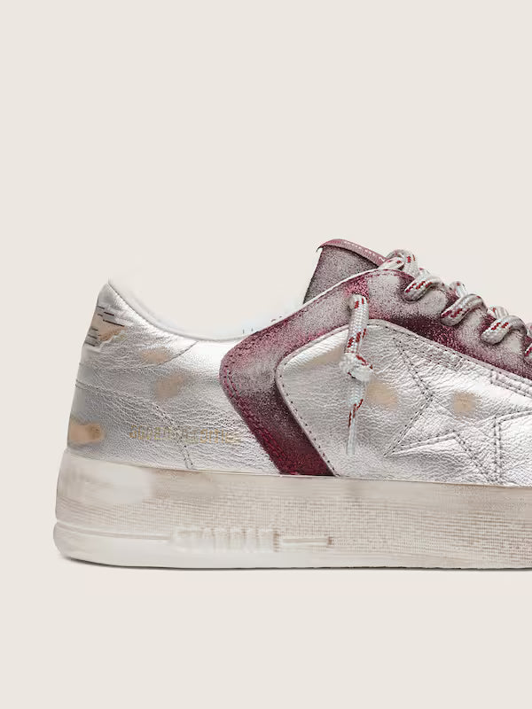 Star burgundy and silver leather and glitter