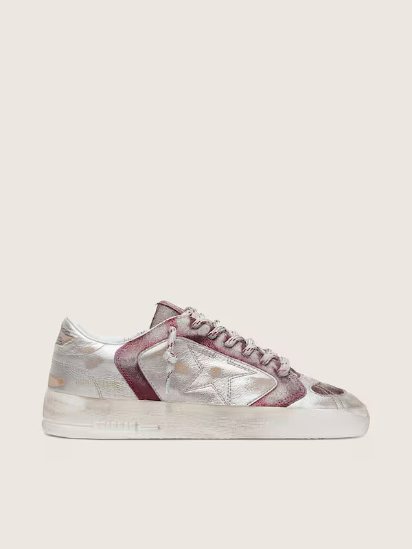 Star burgundy and silver leather and glitter