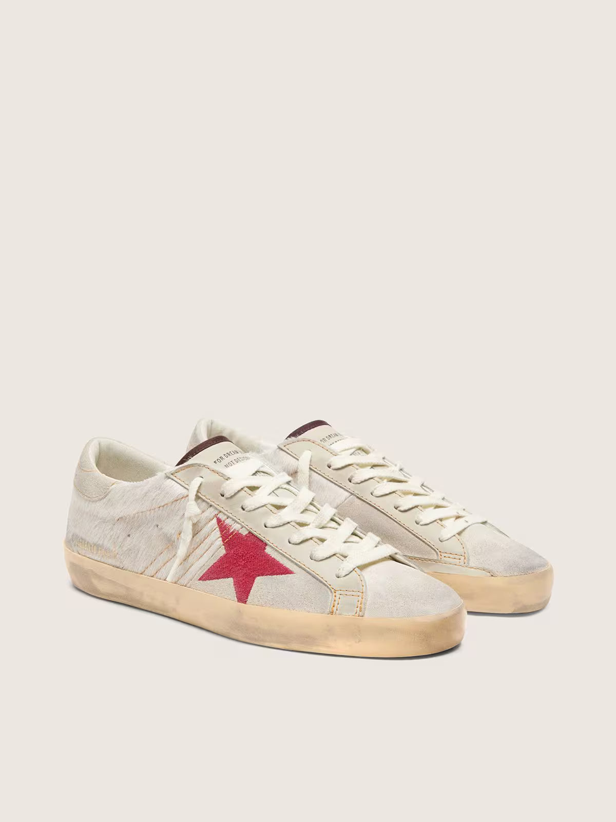 Star white pony skin with red suede