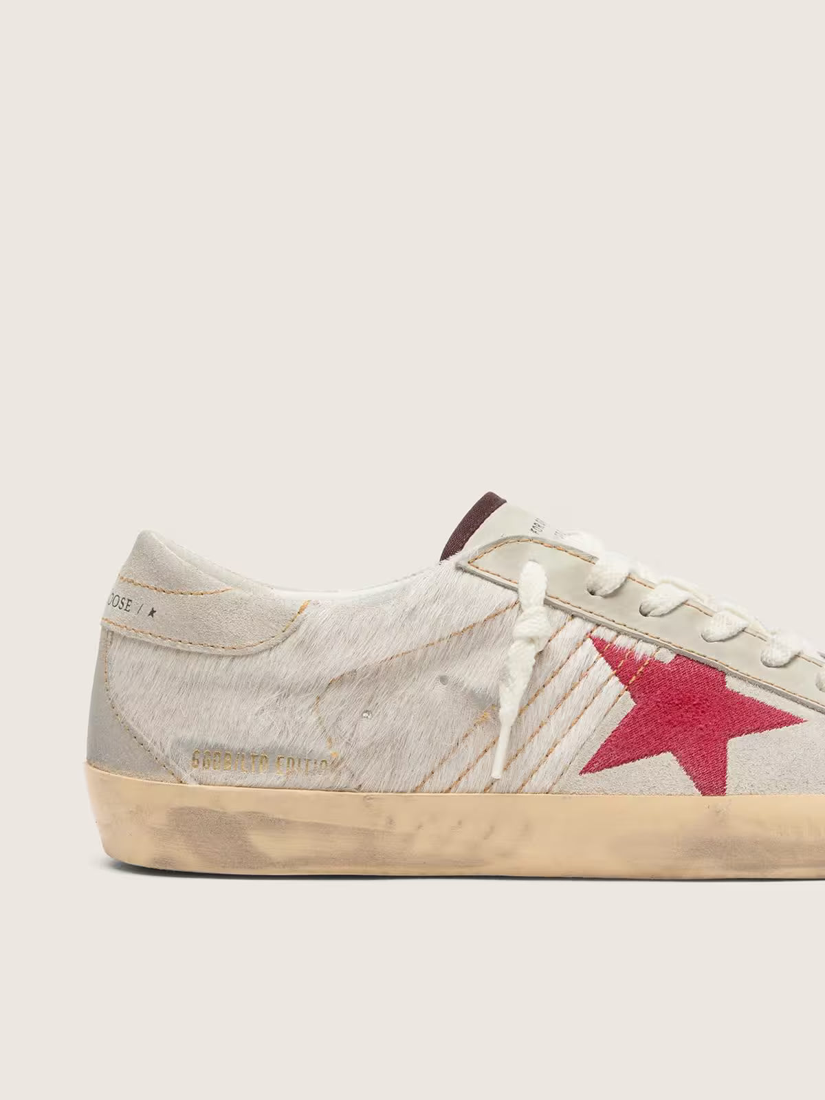 Star white pony skin with red suede