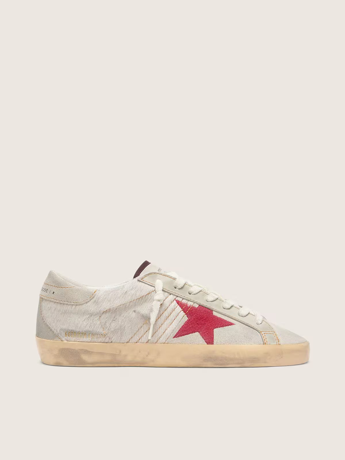 Star white pony skin with red suede