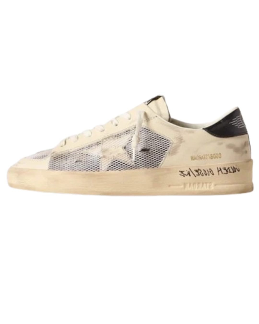 Star Dan White Leather and Mesh Distressed
