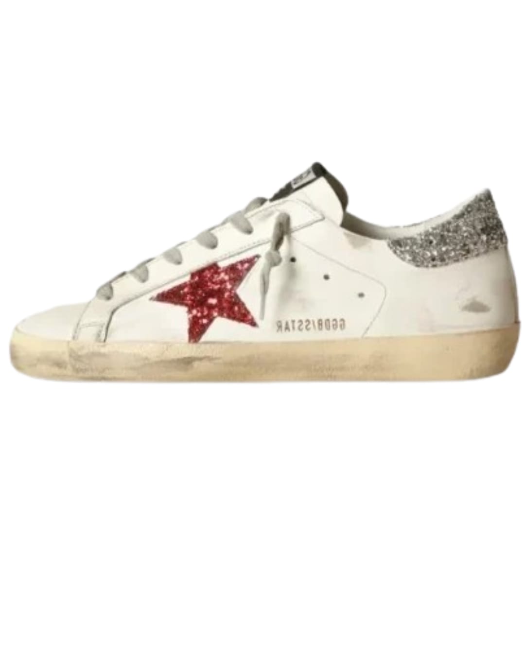 Star White Leather with Glittery Red Star