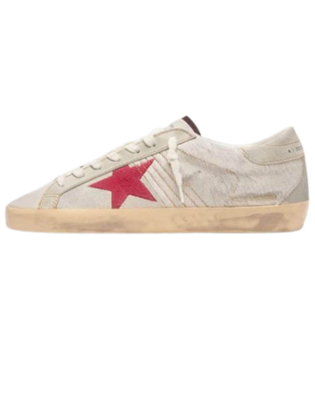 Star white pony skin with red suede
