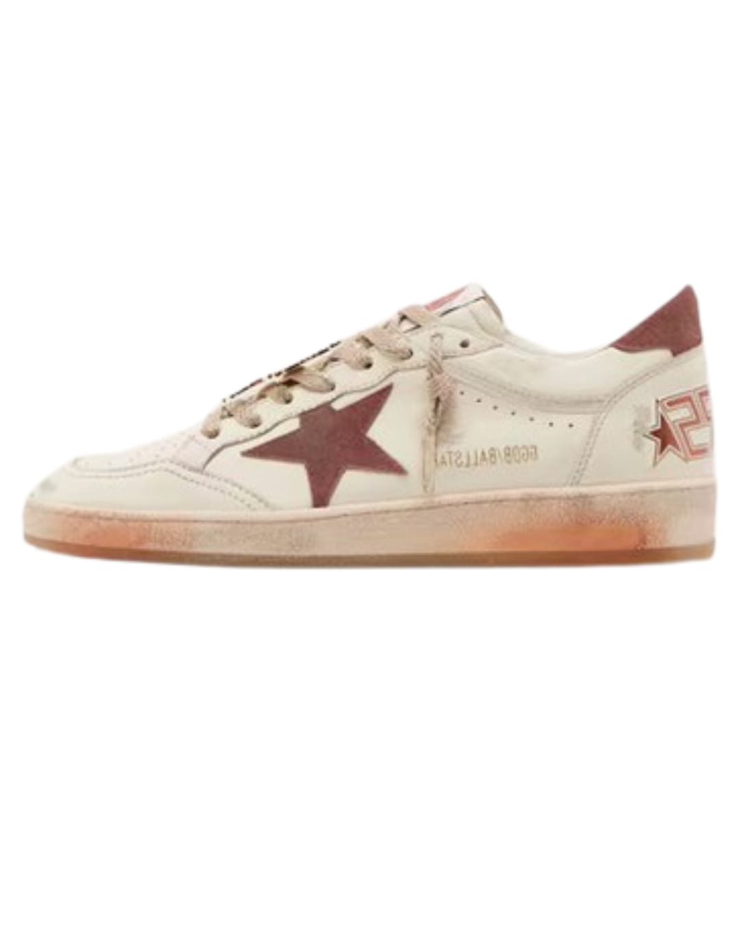 Star in white leather with rust leather