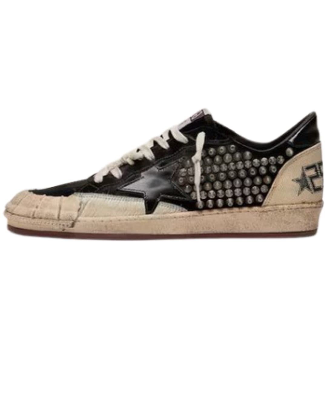 Star LAB in black suede with studs and glossy black leather