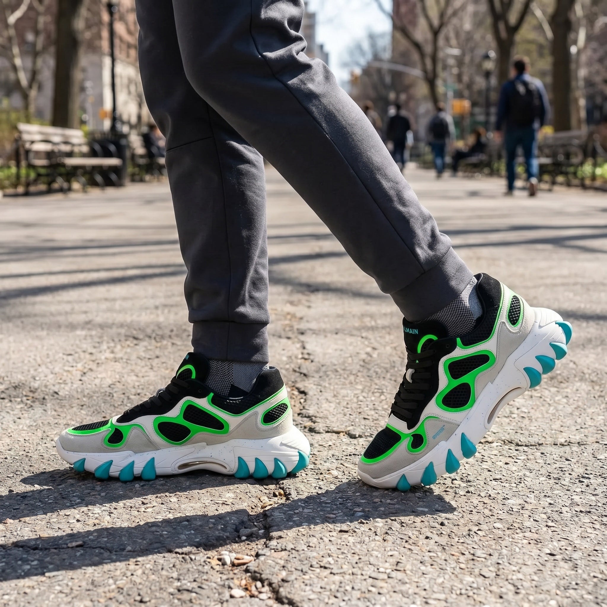 B-East Leather Suede & Mesh Black Green Turquoise