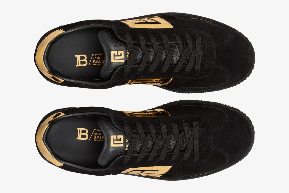 Swan Goatskin Suede Black Gold Sneakers