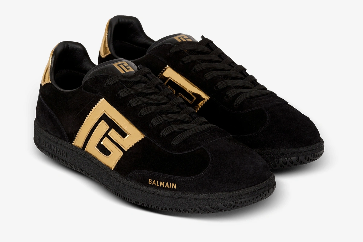 Swan Goatskin Suede Black Gold Sneakers