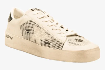 Star Dan White Leather and Mesh Distressed