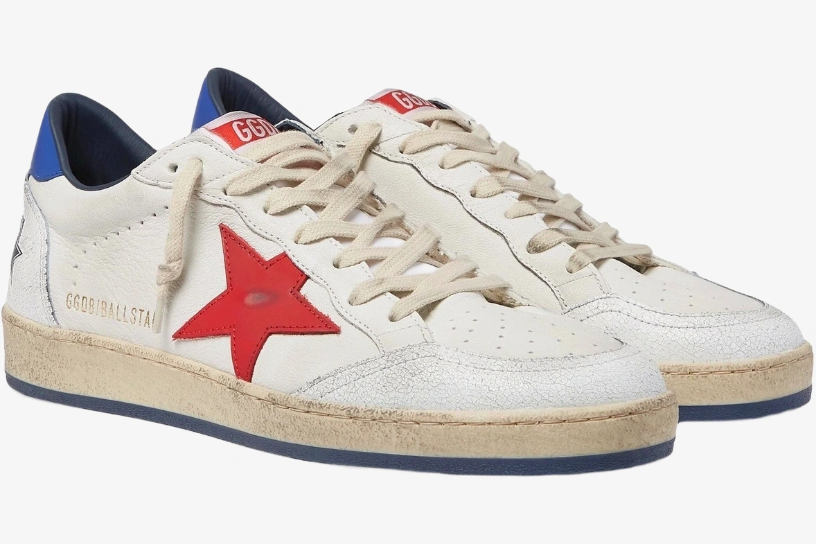 Star Distressed Leather White Blue Red