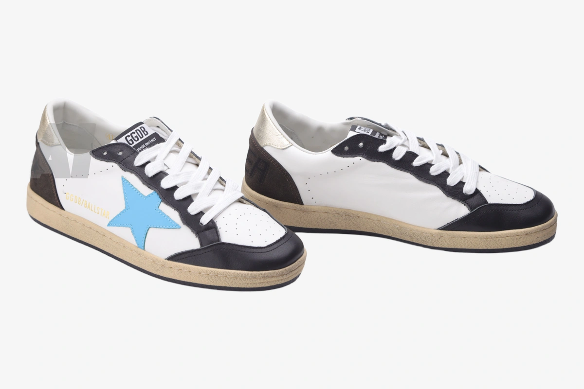 Star White Brown Blue Leather